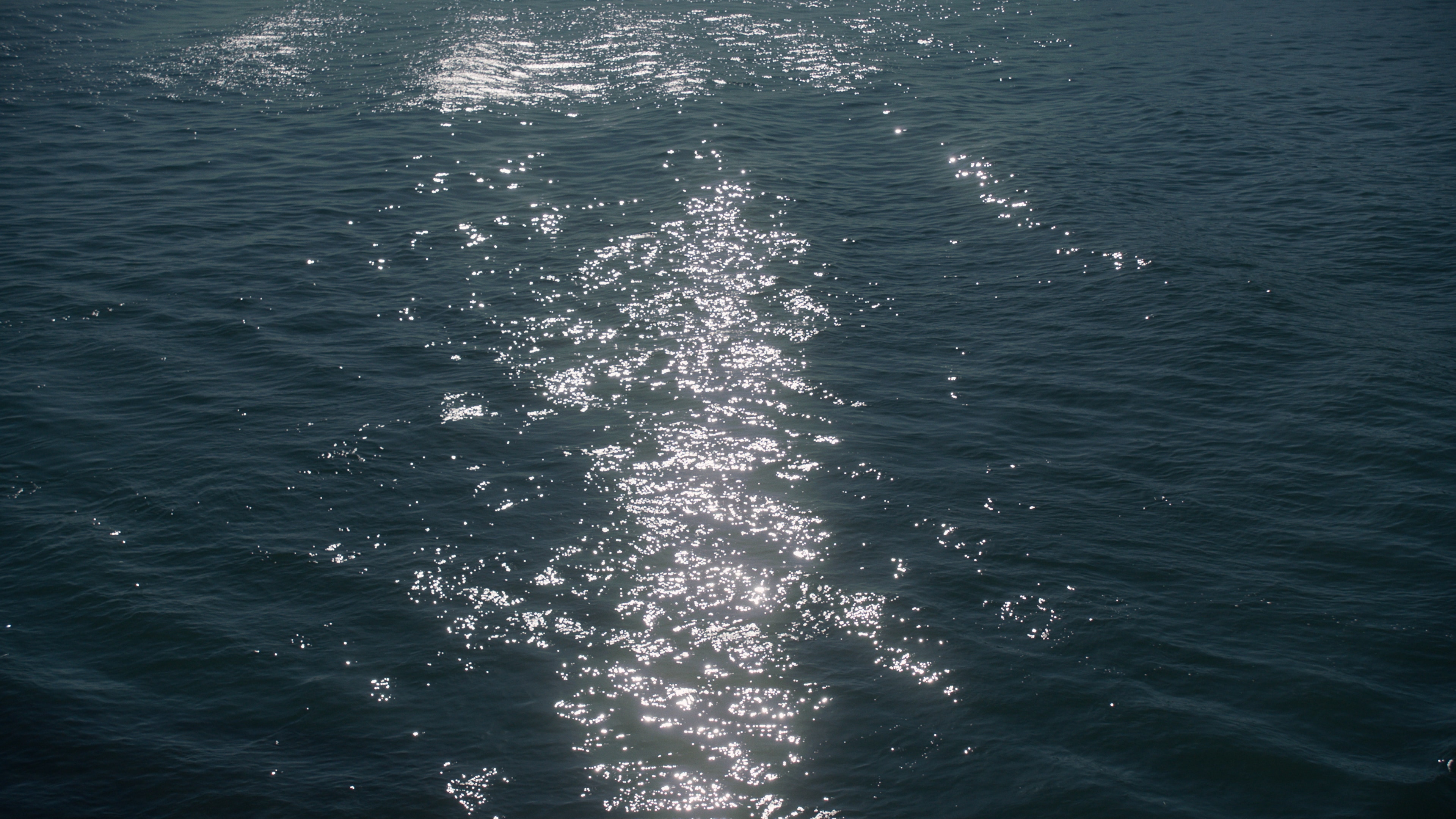 The afternoon sunlight reflecting in the ocean and the waves.